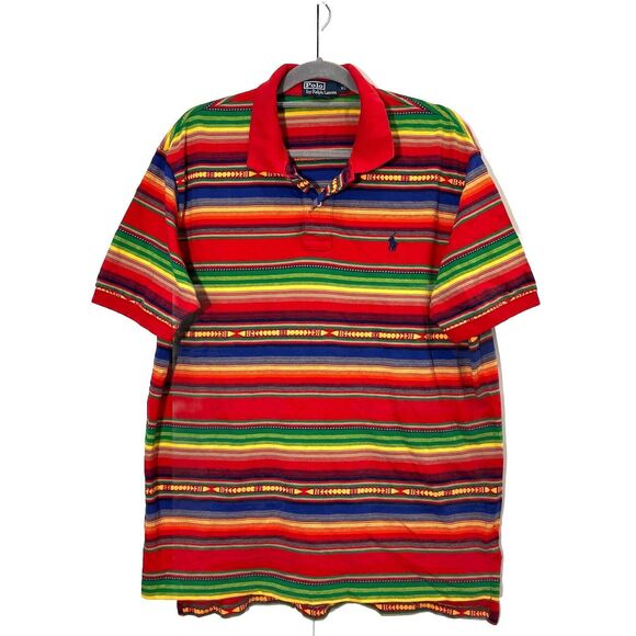 VINTAGE Polo Ralph Lauren Shirt Mens XL Red Aztec Southwest Striped - Picture 1 of 5